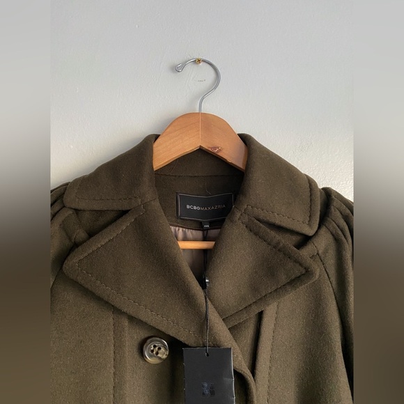 BCBG BCBGMAXAZRIA Olive Green Oversized Peacoat Double Breasted Blazer Wool Coat - Picture 5 of 7